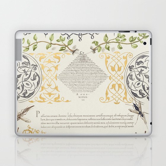 Vintage poster Floral bugs and calligraphy Laptop & iPad Skin