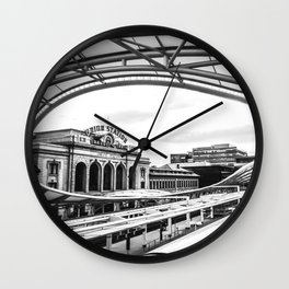 Union Station // Train Travel Downtown Denver Colorado Black and White City Photography Wall Clock
