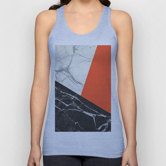 Black and White Marble with Pantone Flame Color Tank Top