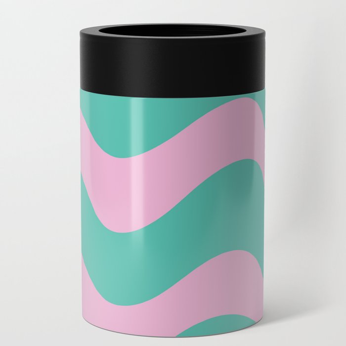 Retro Candy Waves - teal and pink Can Cooler