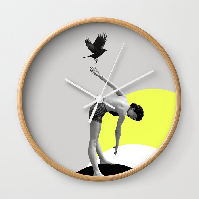 Woman and a Black Bird, Collage Art Wall Clock