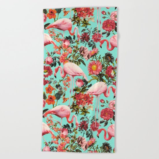 Floral and Flemingo IV Pattern Beach Towel