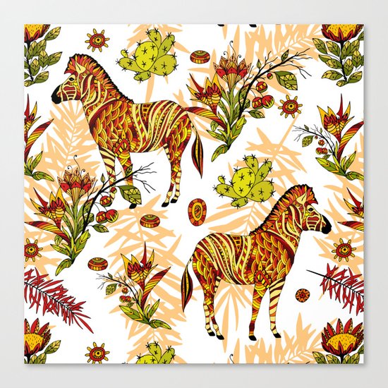 Zebras white pattern Canvas Print