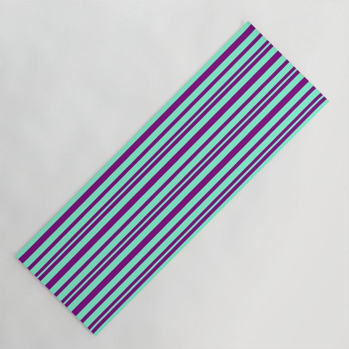 Purple & Aquamarine Colored Pattern of Stripes Yoga Mat