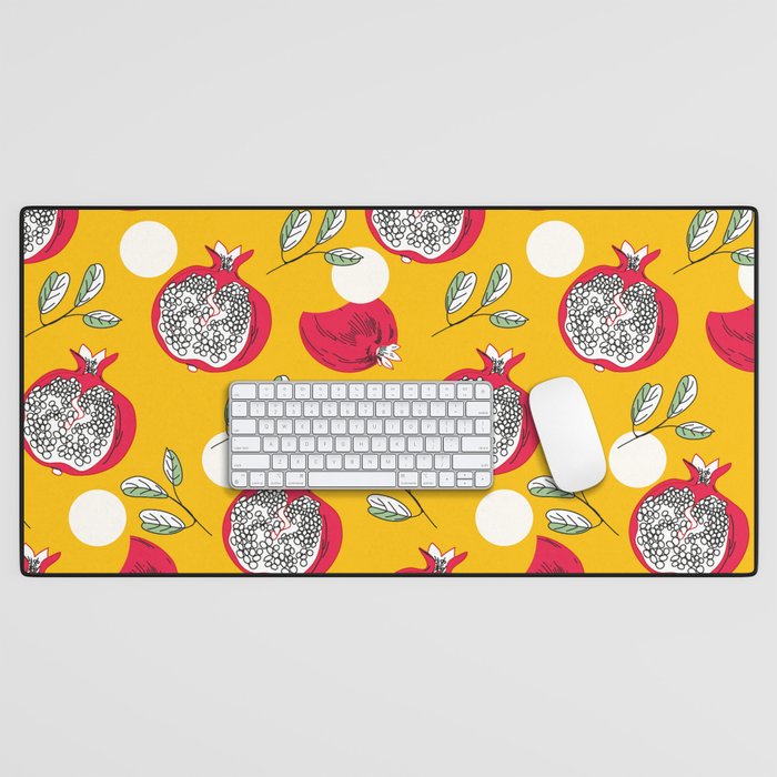 Garnet fruit hand drawn seamless pattern. Vintage illustration. Pomegranate background. Desk Mat
