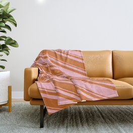 [ Thumbnail: Light Pink & Chocolate Colored Striped Pattern Throw Blanket ]