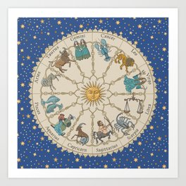 Vintage Astrology Zodiac Wheel Art Print