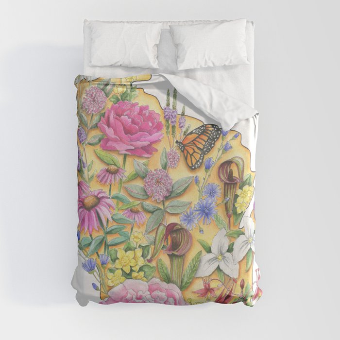 Wisconsin - Floral Watercolor - State of Wisconsin- Wisconsin Art - Wisconsin Flowers - Wisconsin Duvet Cover
