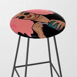 Woman with pink hair, sunglasses and piercings stirring coffee Bar Stool
