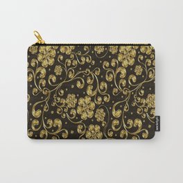 Gold Metallic Floral on Black Carry-All Pouch