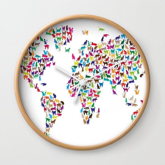 Cats Map of the World Map Wall Clock