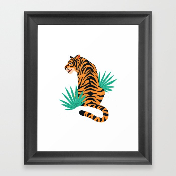 Tiger with leaves Framed Art Print