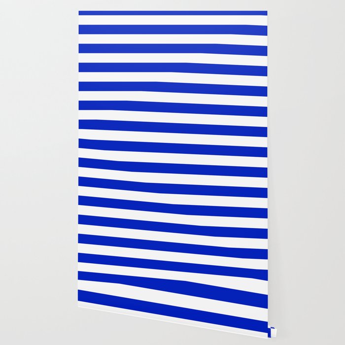 Cobalt Blue And White Wide Cabana Tent Stripe Wallpaper By