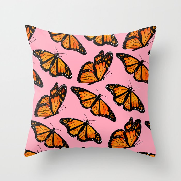 Monarch Butterfly Pattern-Pink Throw Pillow