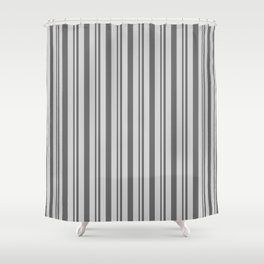 [ Thumbnail: Dim Grey & Light Gray Colored Stripes Pattern Shower Curtain ]