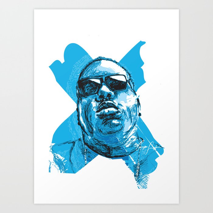 Digital Drawing 33 Notorious B I G In Blue Art Print By Simplysimpatico