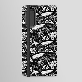 Black and White Surfing Summer Beach Objects Seamless Pattern  Android Wallet Case