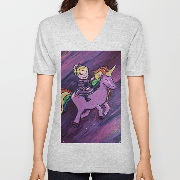 Girl and her Unicorn V Neck T Shirt