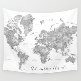 Adventure awaits... detailed world map in grayscale watercolor Wall Tapestry