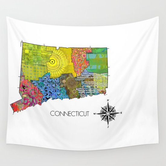 Map Of Ct Art Collage Wall Tapestry By Shereejoy Society6