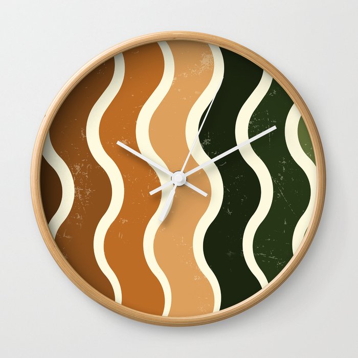 Mid Century Modern Style Wavy Pattern - Brown and Green Wall Clock