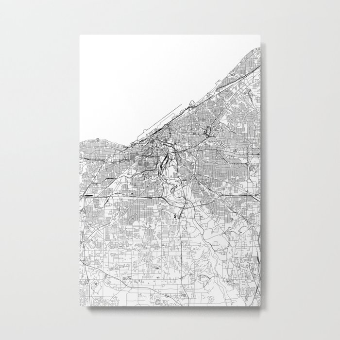 Cleveland White Map Metal Print