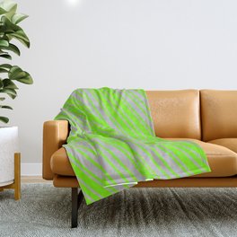[ Thumbnail: Green and Grey Colored Pattern of Stripes Throw Blanket ]