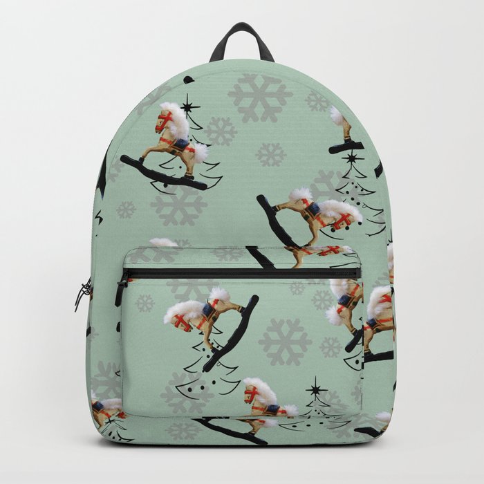 Merry Christmas Rocking Horse Tree Snowflakes Backpack