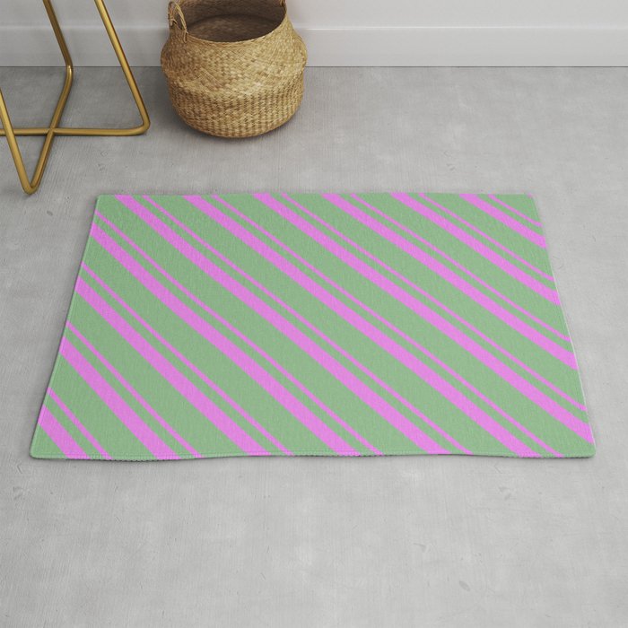 Violet & Dark Sea Green Colored Striped/Lined Pattern Rug