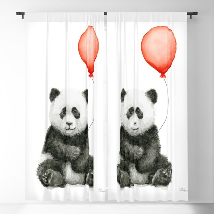 Baby Panda and Red Balloon Blackout Curtain