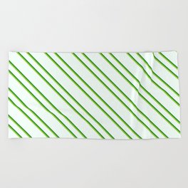 [ Thumbnail: Mint Cream, Forest Green, and Green Colored Striped/Lined Pattern Beach Towel ]