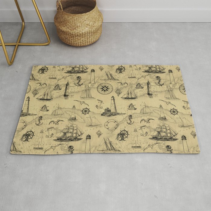 Old Map Background with Vintage Nautical Pattern Rug