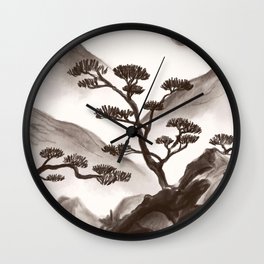 Japanese Nature Landscape Black Ink Bonsai Wall Clock