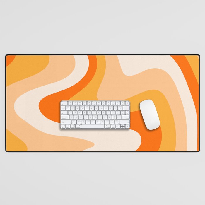 Liquid Swirl Retro Abstract Pattern contemporary in Tangerine orange Desk Mat