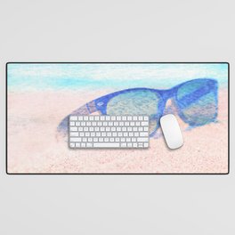 beach glasses blue and peach impressionism painted realistic still life Desk Mat