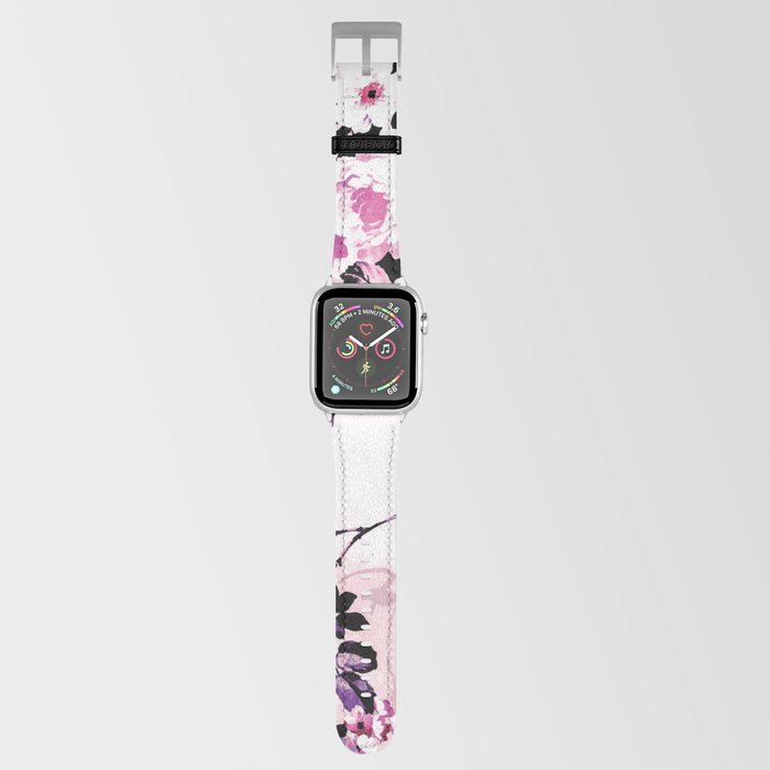 Modern blush pink black watercolor country floral Apple Watch Band