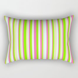 [ Thumbnail: Green, Pale Goldenrod, Light Cyan, and Hot Pink Colored Lined/Striped Pattern Rectangular Pillow ]