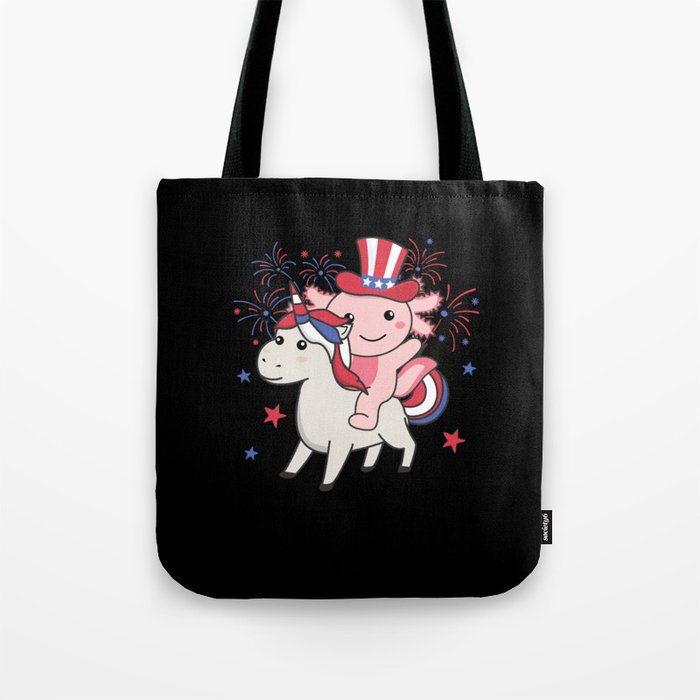 Axolotl With Unicorn For Fourth Of July Fireworks Tote Bag