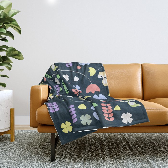Cute foxes, flowers and more Throw Blanket