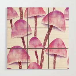 Pink Watercolor Mushrooms Wood Wall Art