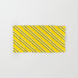 [ Thumbnail: Yellow, White, and Dark Slate Gray Colored Lined/Striped Pattern Hand & Bath Towel ]