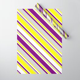 [ Thumbnail: White, Purple, Light Gray & Yellow Colored Lines Pattern Wrapping Paper ]