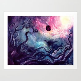 Cosmic Cephalopod Art Print | Tentacle, Illustration, Darkfantasy, Oldgod, Cephalopod, Tentacles, Watercolor, Creepy, Lovecraftian, Universe 