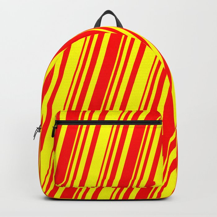 Red and Yellow Colored Lined/Striped Pattern Backpack