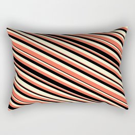 [ Thumbnail: Red, Black & Light Yellow Colored Striped Pattern Rectangular Pillow ]