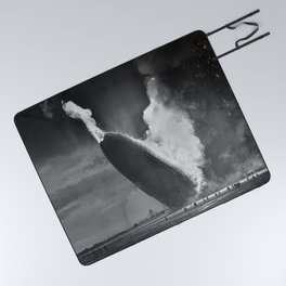 1937 New Jersey Crash of the Zeppelin LZ 129 Hindenburg black and white photography Picnic Blanket