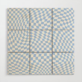 Pastel Blue Twisted Swirl Checkered Squares  Wood Wall Art