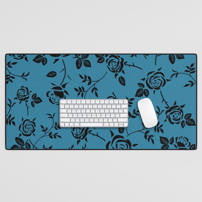 Black roses on blue Desk Mat