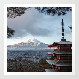 Japan Photography - Japanese Temple In Front Of Mount Fuji Art Print
