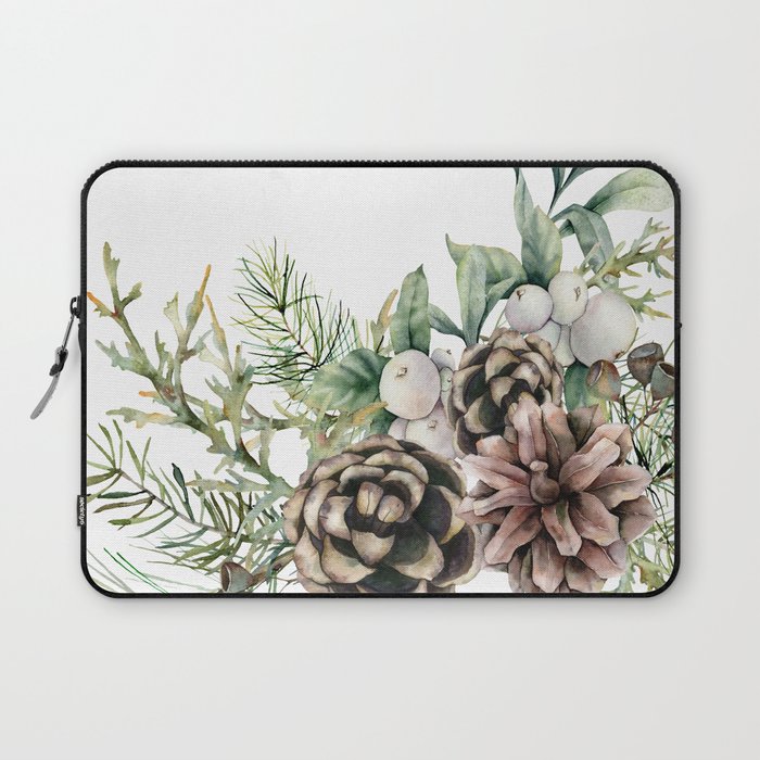 Christmas Pine Bouquet, Watercolor Floral Prints Laptop Sleeve